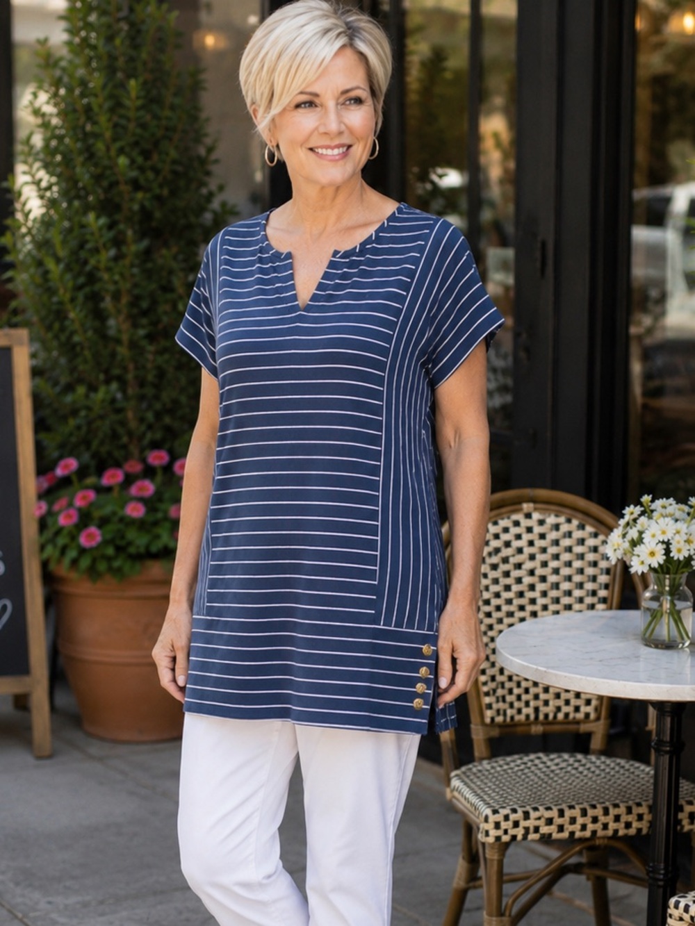 Simply Noelle Striped V-Notch Tunic S/M 8-10